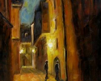 "Once Upon a Night in Rome". original oil on canvas 10x8" unframed from gallery owner's private collection.