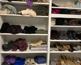 Shoes size 8, scarves, sweaters and more... and fine clothing size S-M and one size