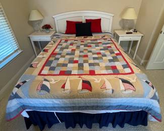 full size bed, white 1 drawer stands