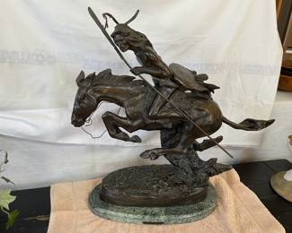 Authentic 22" Frederic Remington large bronze sculpture Native American "Cheyenne" with marble base