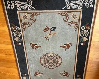 $70.   Antique blue and grey/green wool rug.  5'9" x 3' 5".