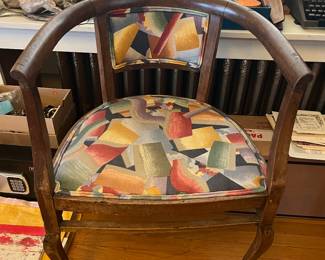 $40. Vintage barrel style wood and upholstery chair