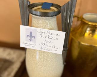 $280. Two Piece Art Deco Vase from France.  Metal Cuff comes off - tape is there to protect it during the sale nothing wrong with it.