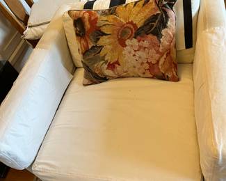 $40. Slipcovered chair 33.5"w x 34" d x 24"h.