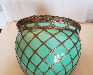 $480 Japanese Awaji basketweave brass overlay Vase for sale in person only Friday and Saturday.