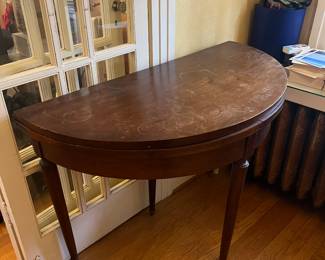 $60. Demi-lune game table 38.5" in diameter when open by 12"d x 29"h.   