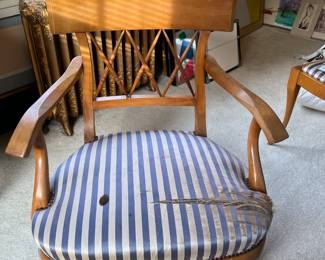 $80 Matching French antique armchair as found upholstery damage.