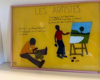 Senegalese art piece painted on glass. for sale during in-person shopping.