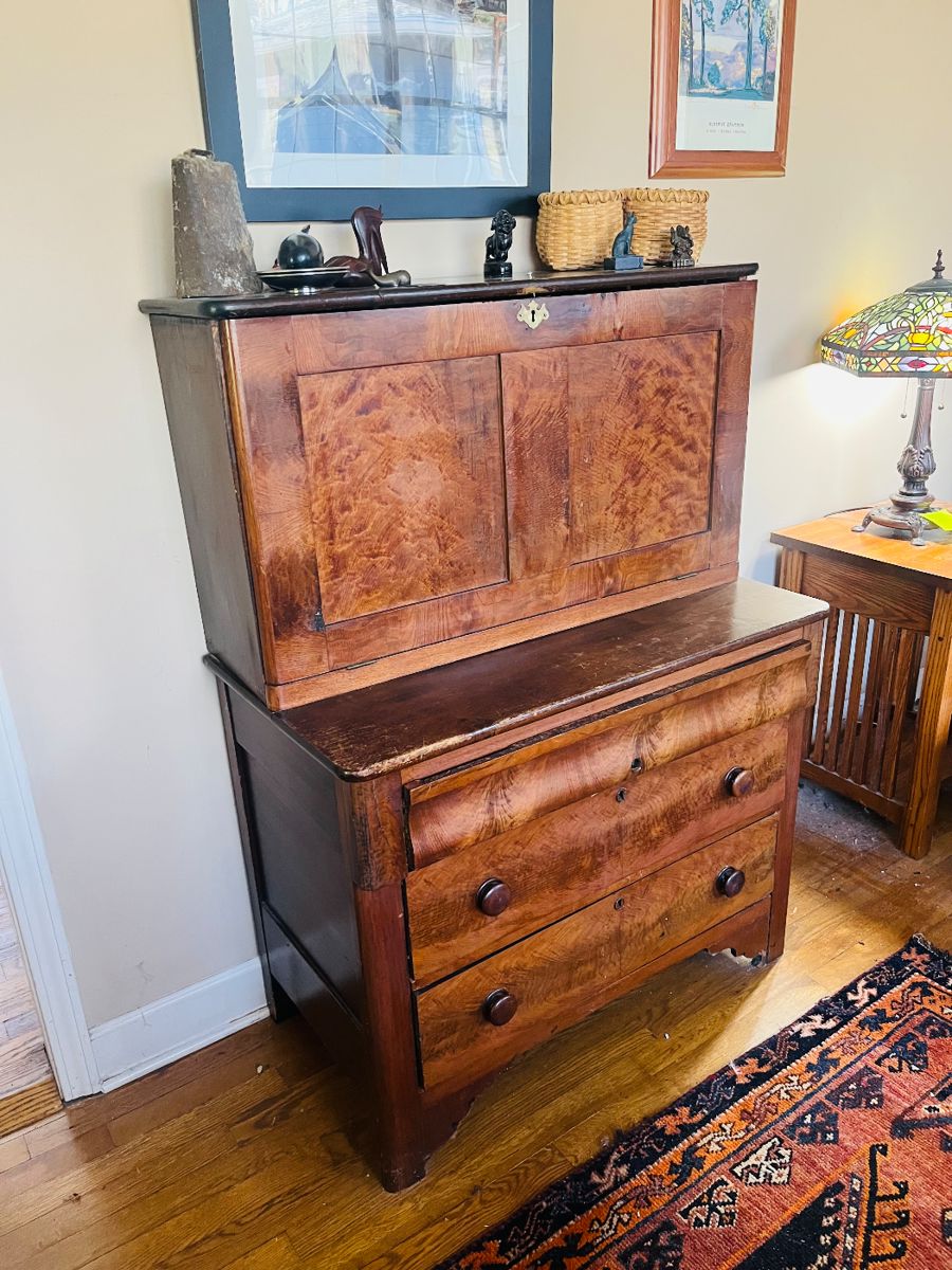 Antique flame mahogany secretary desk