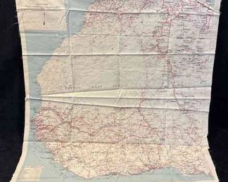 1942 Army Map Services Cloth Road Map Of West Africa