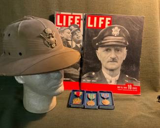 1940s Life Mag. WW2 Campaign Medals, Sun Helmet W Eagle Variant