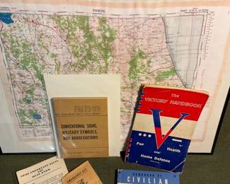 Military War Dept Field Manual, Repro Escape Map, Victory Civilian Defense Book