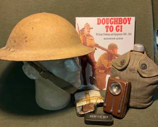 WW2 Brodie Steel Helmet, Field Flashlight, Canteen More