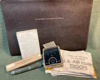 Military T.G.Co. Compass, Justrite Penlight, Mail Tag Navigator Case
