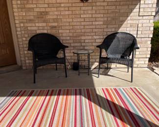 Vibrant area rug…. Glass end table are still available. 