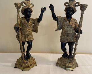 Pair cast bronze blackamoor candleholders