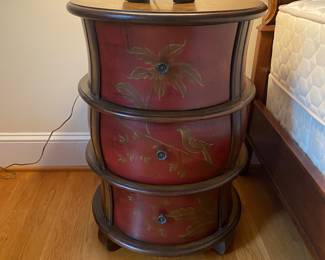 Round three drawer painted chest