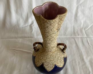 Antique cobalt vase w/applied gold flecks - pink interior