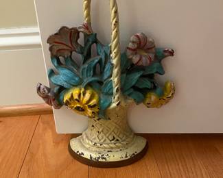 Antique cast iron flower basket doorstop