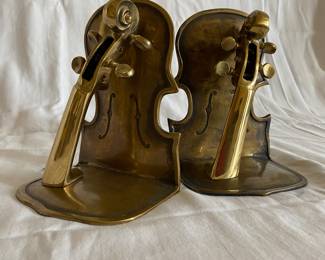 Pair brass violin bookends