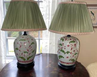 Pair ginger jar lamps - custom shades