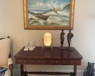 Leather top desk/writing table - Original painting