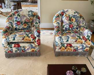 Pair custom upholstered lounge chairs - COMFORTABLE!