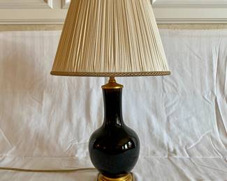 Antique black glass lamp - custom shade