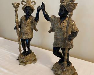 Pair cast bronze blackamoor candleholders