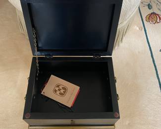 Wellington Hall black lacquered box on stand - chair side table
