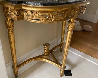 Gilt Wood Marble Top Demilune Console