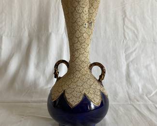 Antique cobalt vase w/applied gold flecks - pink interior