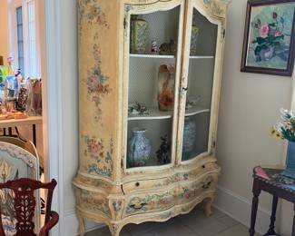 Painted French armoire w/chicken wire panels