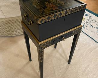 Wellington Hall black lacquered box on stand - chair side table