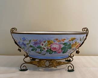 Enameled and painted bowl in stand