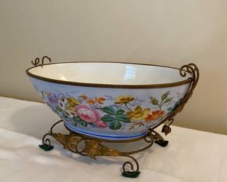 Enameled and painted bowl in stand
