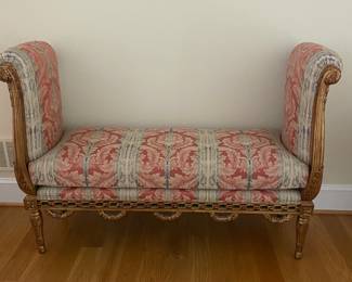 Upholstered bench with carved gilt wood frame - excellent!