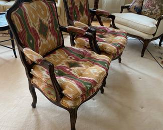 Pair Ikat print armchairs
