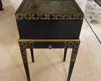 Wellington Hall black lacquered box on stand - chair side table