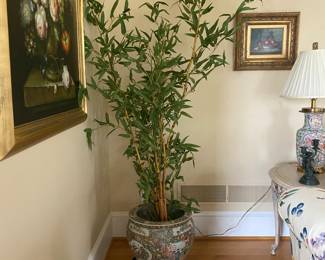 XL fishbowl jardiniere w/faux tree