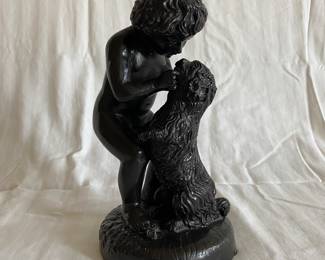 Maitland Smith bronze boy & dog sculpture