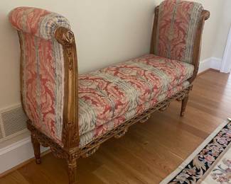 Upholstered bench with carved gilt wood frame - excellent!