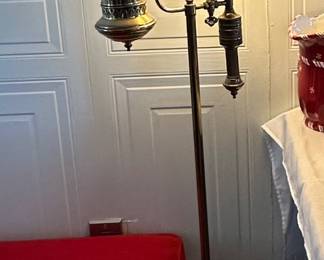 Victorian Brass Electrified Kerosene Lamp w/ Milk Glass Shade