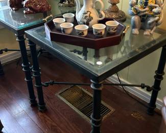 Pair of Iron and Glass Side Tables match the coffee table!