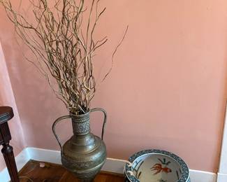 Large and Tall Brass Urn & Large Fish Bowl Container