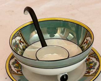 Noritake hand-painted sauce bowl with plate and ladle!