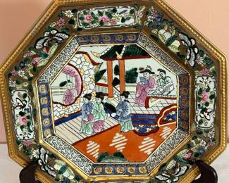 Rose Medallion Octagon Deco Plate with gold rim!