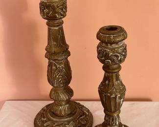 Carved WOODEN candlesticks!