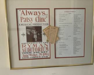 UNQUIE MENU AND PLAY STUBS.  PATSY CLINE COLLECTIBLES 