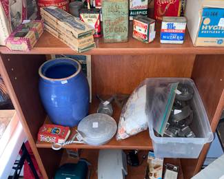 Antique tins and crockery 
